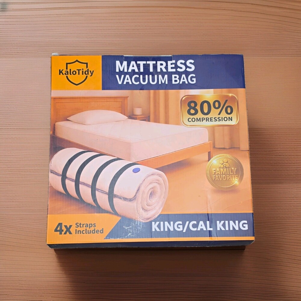 KaloTidy King/Cal King Mattress Vacuum Bag Clear Zipper Compression w 2/4 Straps